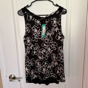 Fortune + Ivy Women's M Floral Split Neck Sleeveless Blouse Casual
